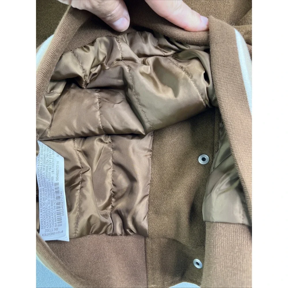 Zara Girls Letterman Snap Button PATCH VARSITY BROWN JACKET Size 13-14